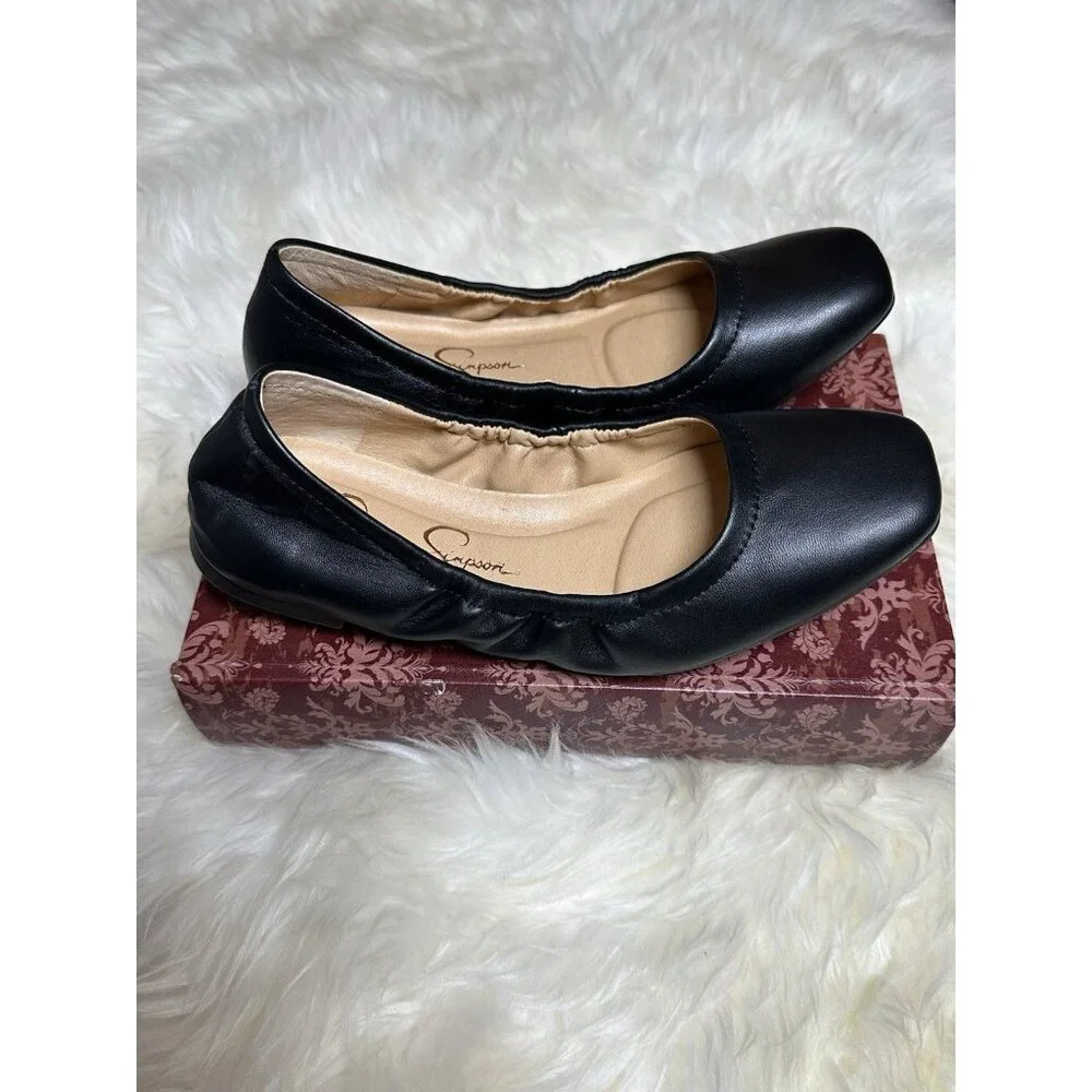 Jessica Simpson Sandaze Black Leather Slip on Travel Flat Size 5 1/2 M (36) - Picture 8 of 9
